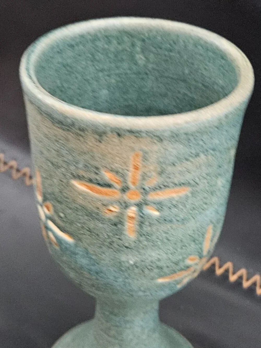Vintage Kokopelli Studio Pottery Wine Goblet Signed Moki Blue Teal Glazed 2000